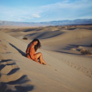 desert, sand dunes, death valley, getaway, orange dress, sunset, Mesquite Sand Dunes