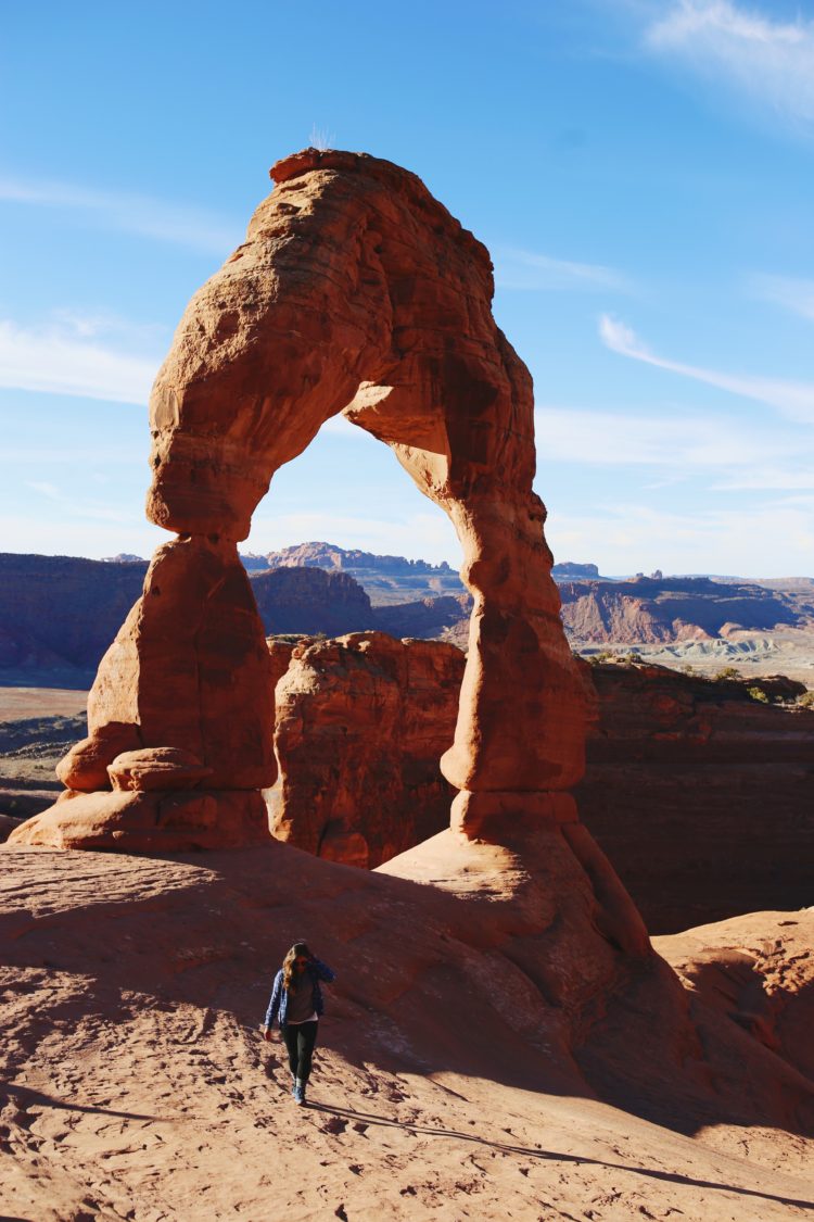 Delicate arch, moab utah, hiking, desert, red rocks, girl hiking, outdoors